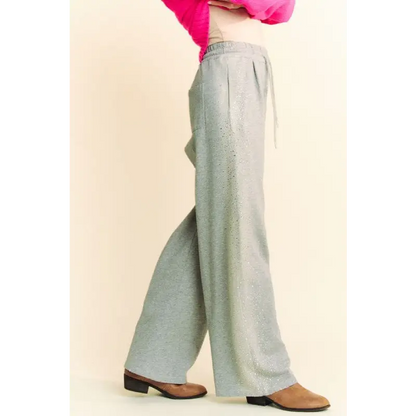 Rhinestone Elastic Waist Wide Leg Pants.