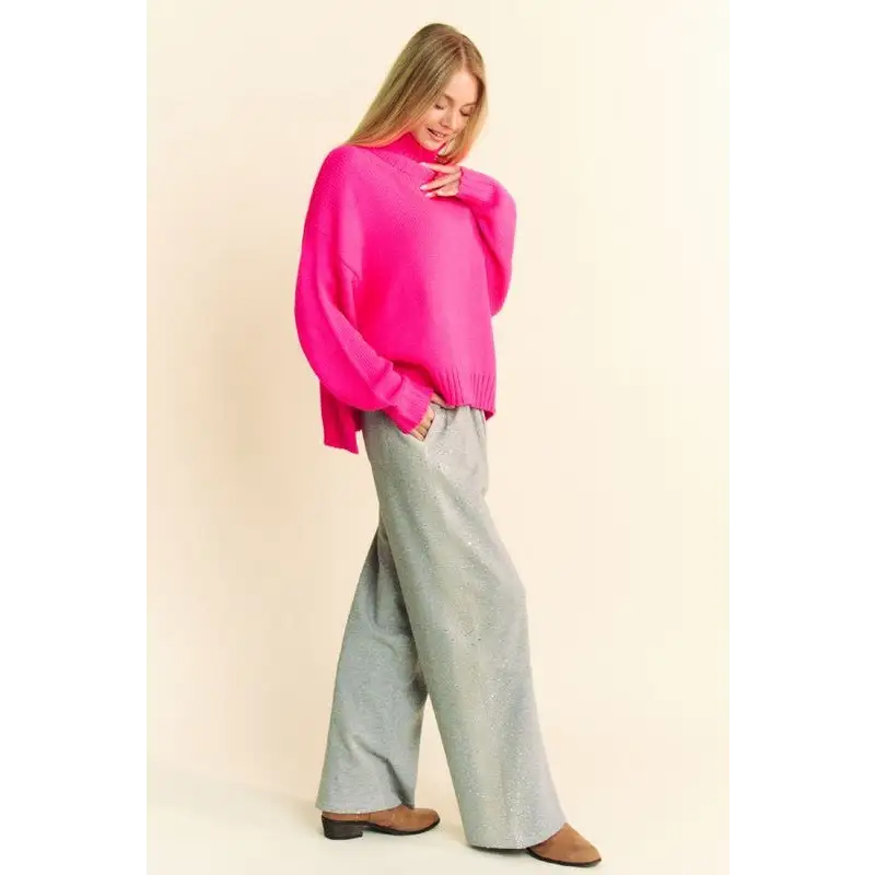 Rhinestone Elastic Waist Wide Leg Pants.