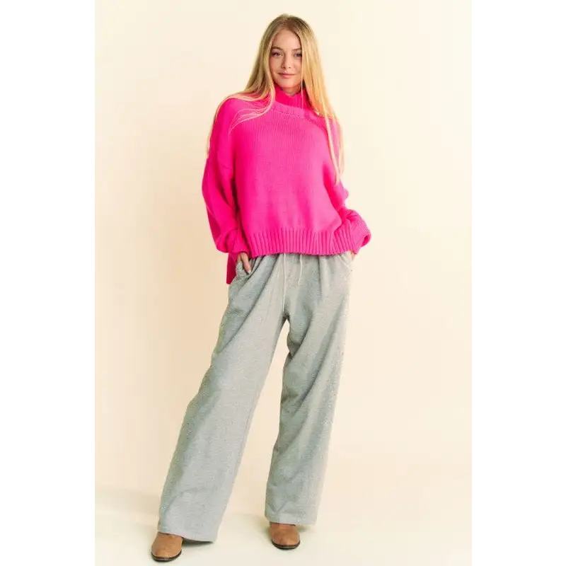 Rhinestone Elastic Waist Wide Leg Pants.