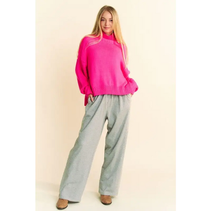 Rhinestone Elastic Waist Wide Leg Pants.