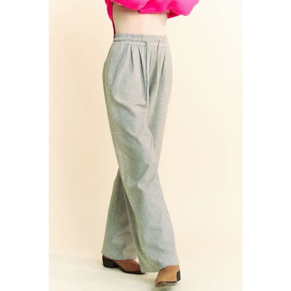 Rhinestone Elastic Waist Wide Leg Pants.