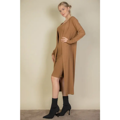Ribbed Cardigan & Cami Midi Bodycon Dress.