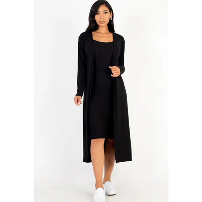 Ribbed Cardigan & Cami Midi Bodycon Dress.