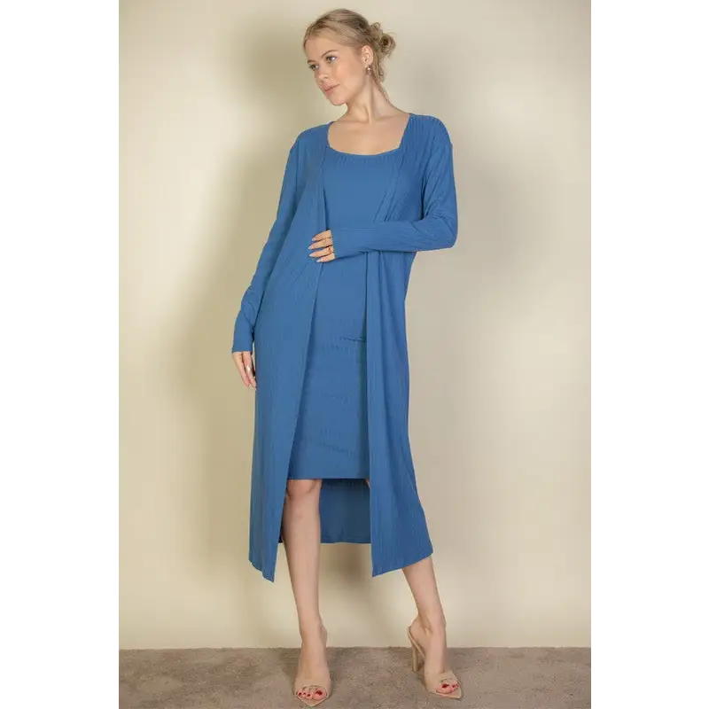 Ribbed Cardigan & Cami Midi Bodycon Dress.