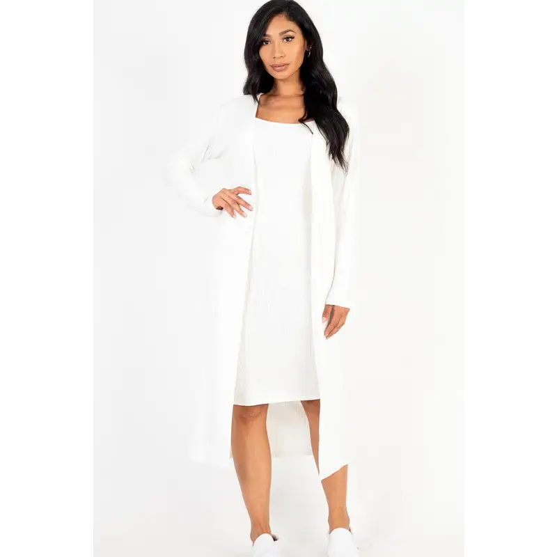 Ribbed Cardigan & Cami Midi Bodycon Dress.