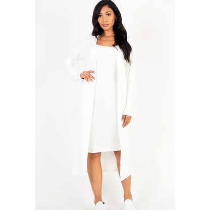 Ribbed Cardigan & Cami Midi Bodycon Dress.