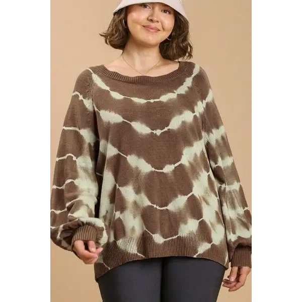 Ribbed Hem Tie Dye Round Neck Sweater.