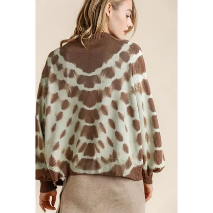Ribbed Hem Tie Dye Round Neck Sweater.