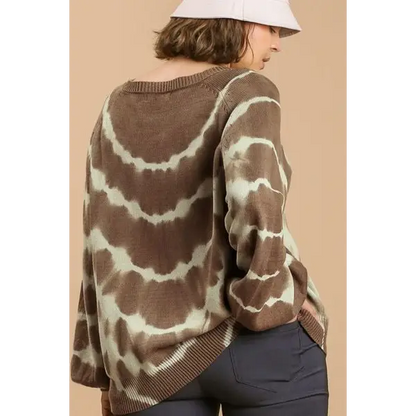 Ribbed Hem Tie Dye Round Neck Sweater.