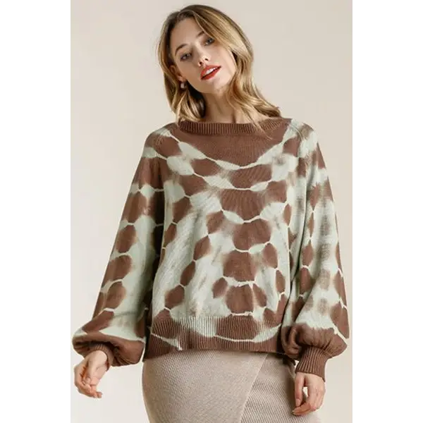 Ribbed Hem Tie Dye Round Neck Sweater.