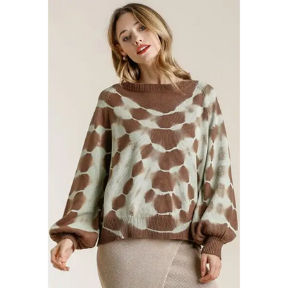 Ribbed Hem Tie Dye Round Neck Sweater.