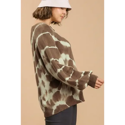 Ribbed Hem Tie Dye Round Neck Sweater.