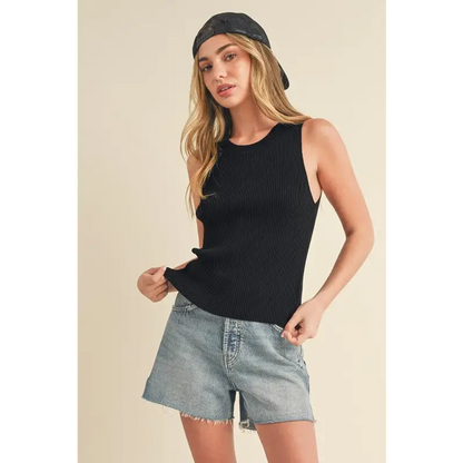 Ribbed Round Neck Knit Tank.