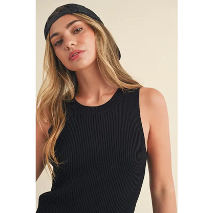 Ribbed Round Neck Knit Tank.
