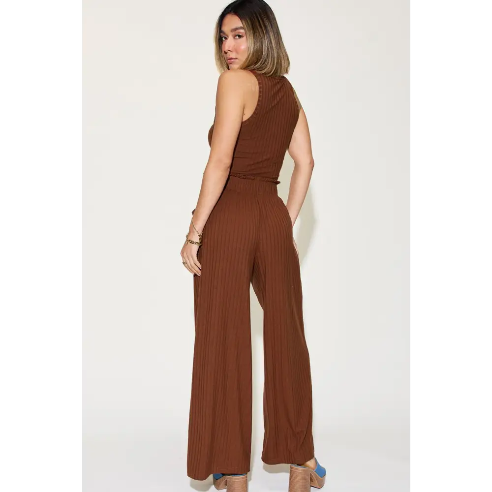 Ribbed Tank and Wide Leg Pants Set.