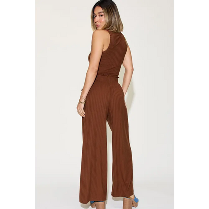 Ribbed Tank and Wide Leg Pants Set.