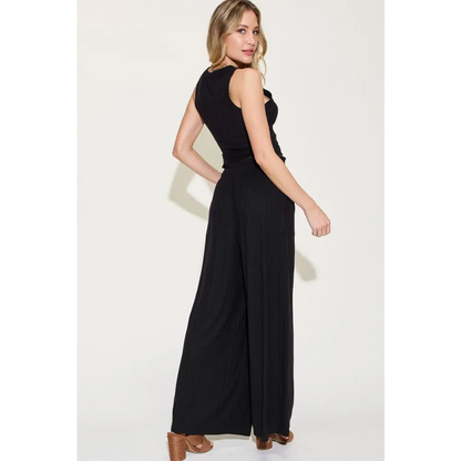 Ribbed Tank and Wide Leg Pants Set.