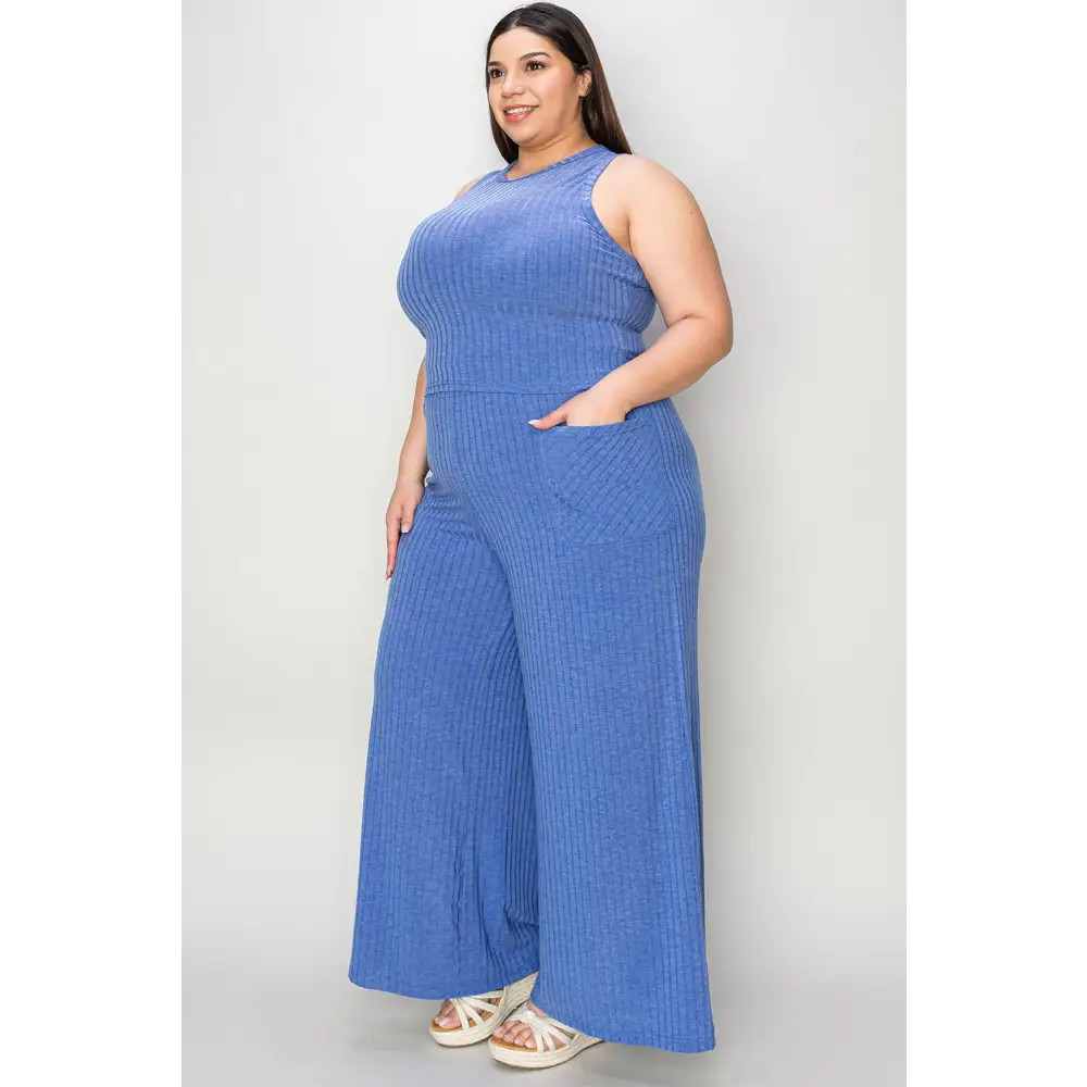 Ribbed Tank and Wide Leg Pants Set.