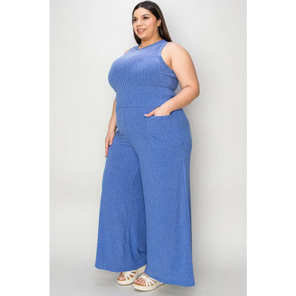 Ribbed Tank and Wide Leg Pants Set.