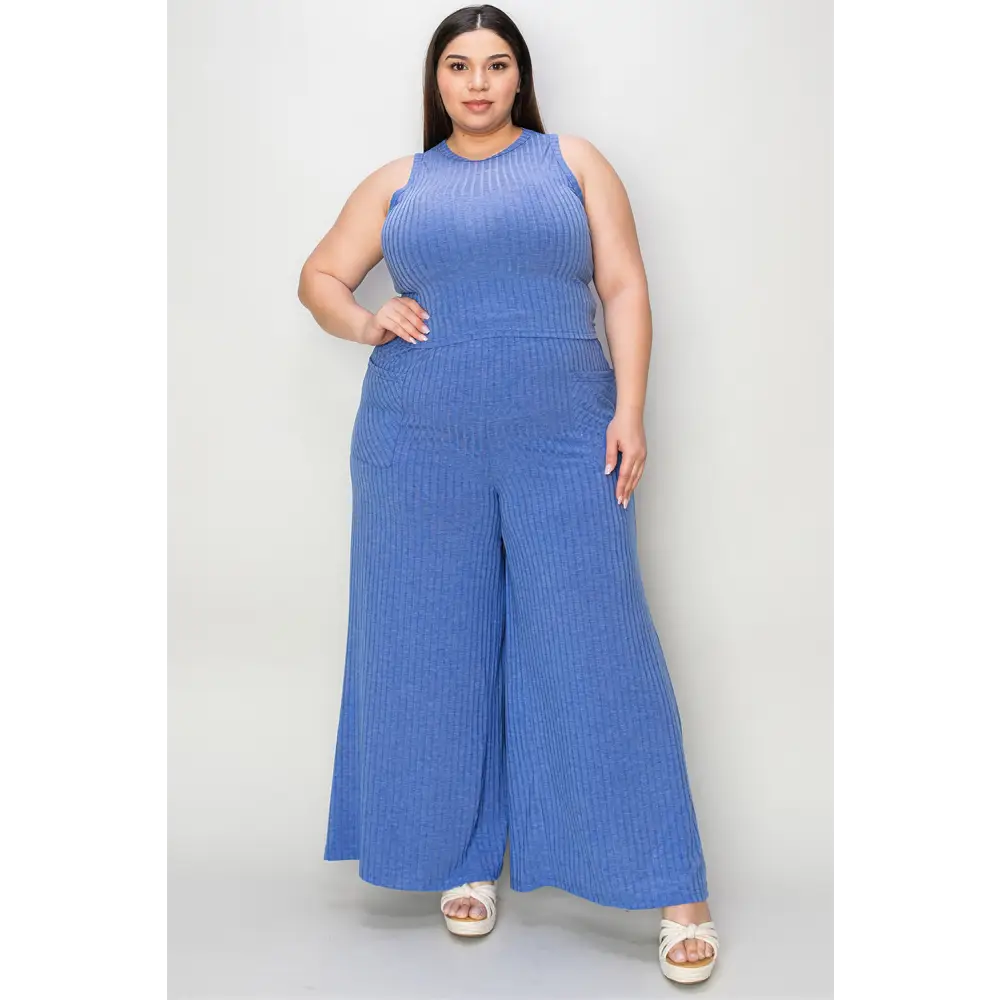 Ribbed Tank and Wide Leg Pants Set.