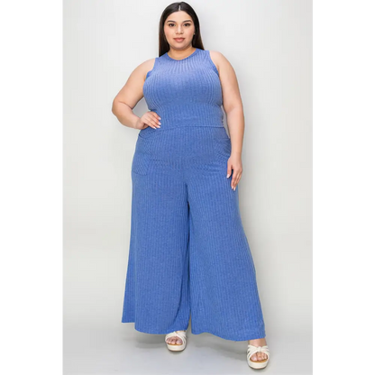 Ribbed Tank and Wide Leg Pants Set.