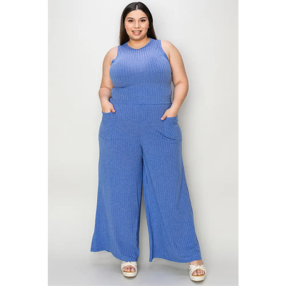 Ribbed Tank and Wide Leg Pants Set.