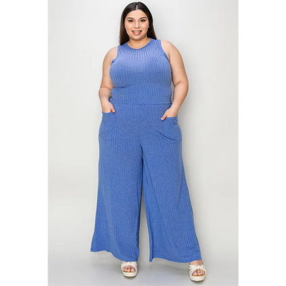 Ribbed Tank and Wide Leg Pants Set.