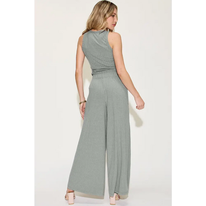 Ribbed Tank and Wide Leg Pants Set.