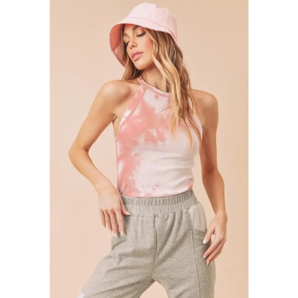 Ribbed Tie-Dye Round Neck Tank.