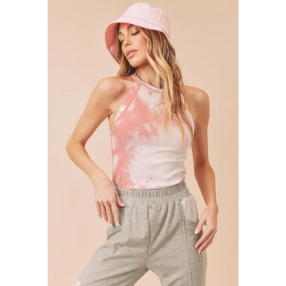 Ribbed Tie-Dye Round Neck Tank.