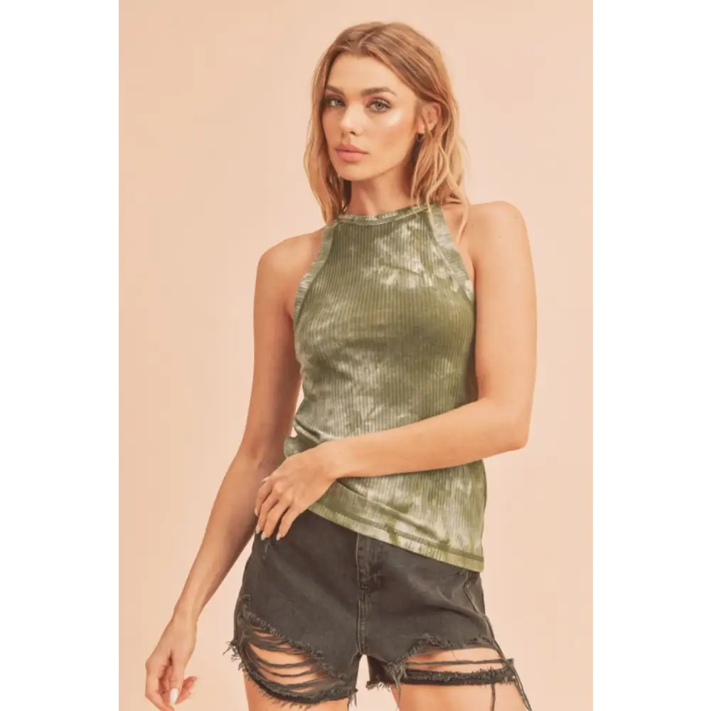 Ribbed Tie-Dye Round Neck Tank.