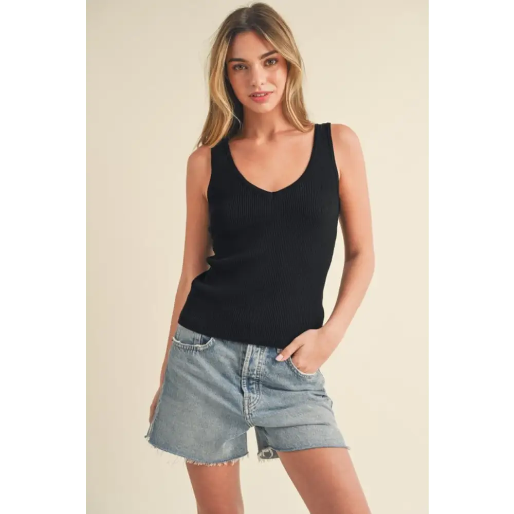 Ribbed Wide Strap Knit Tank.