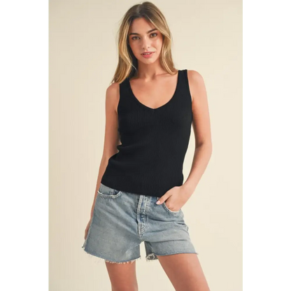 Ribbed Wide Strap Knit Tank.