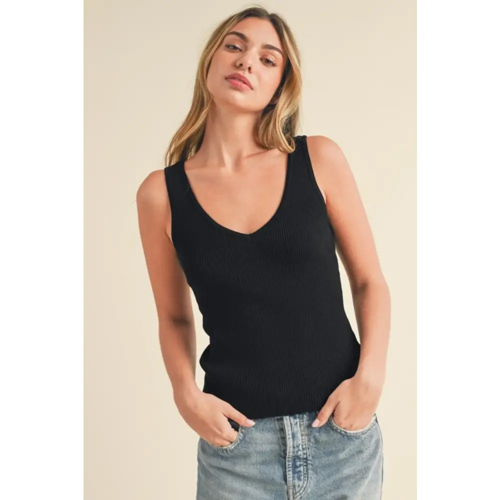 Ribbed Wide Strap Knit Tank.