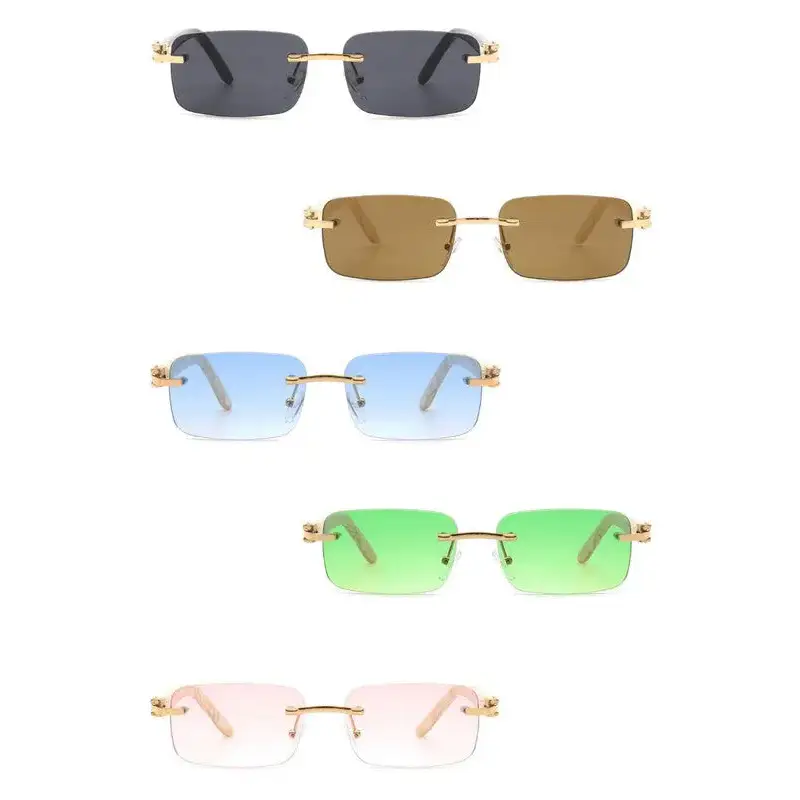 Rimless Rectangle Retro Tinted Fashion Sunglasses.