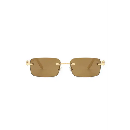 Rimless Rectangle Retro Tinted Fashion Sunglasses.