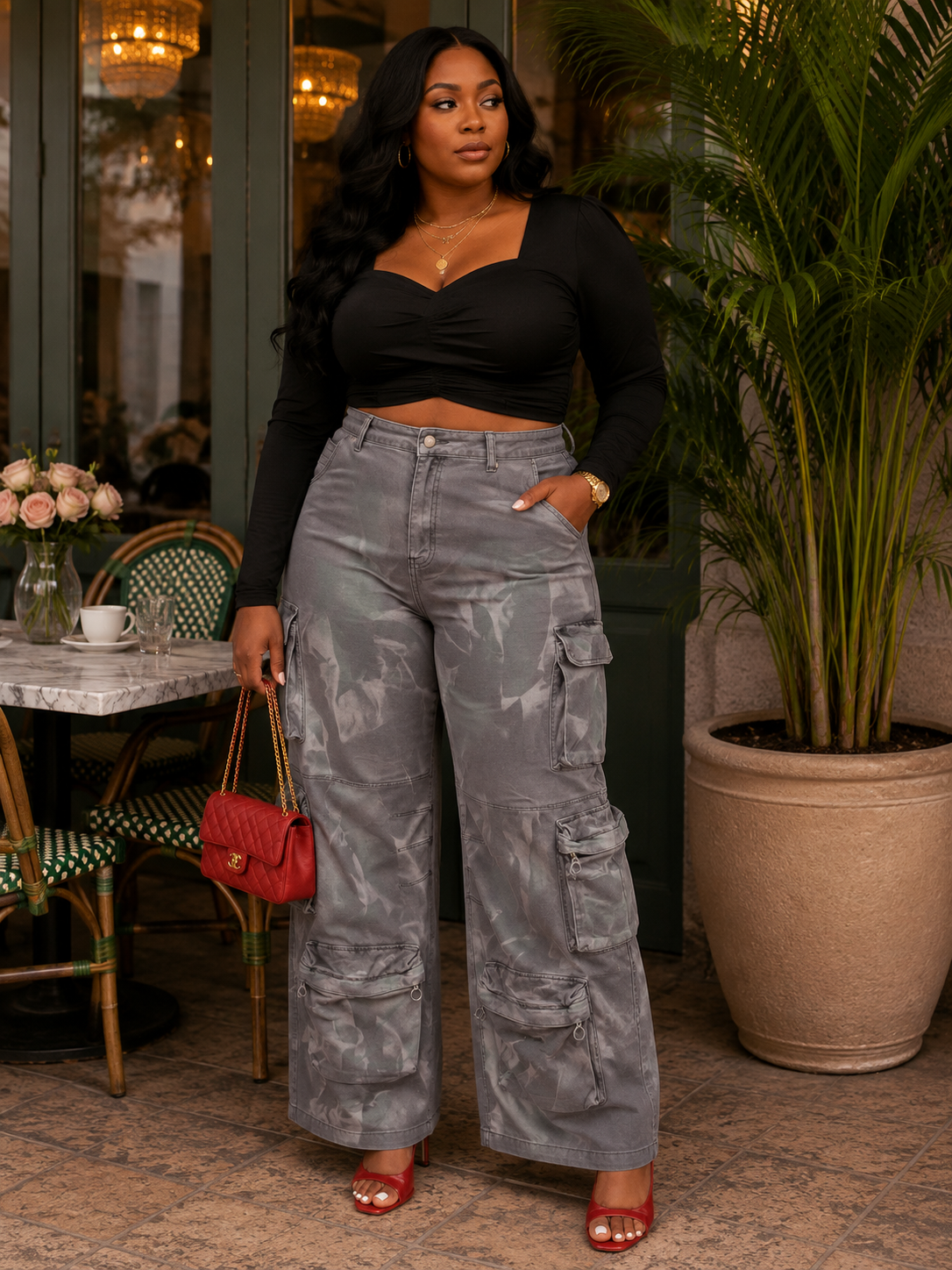 Time to Shine Grey Acid Wash High Waisted Cargo Pants