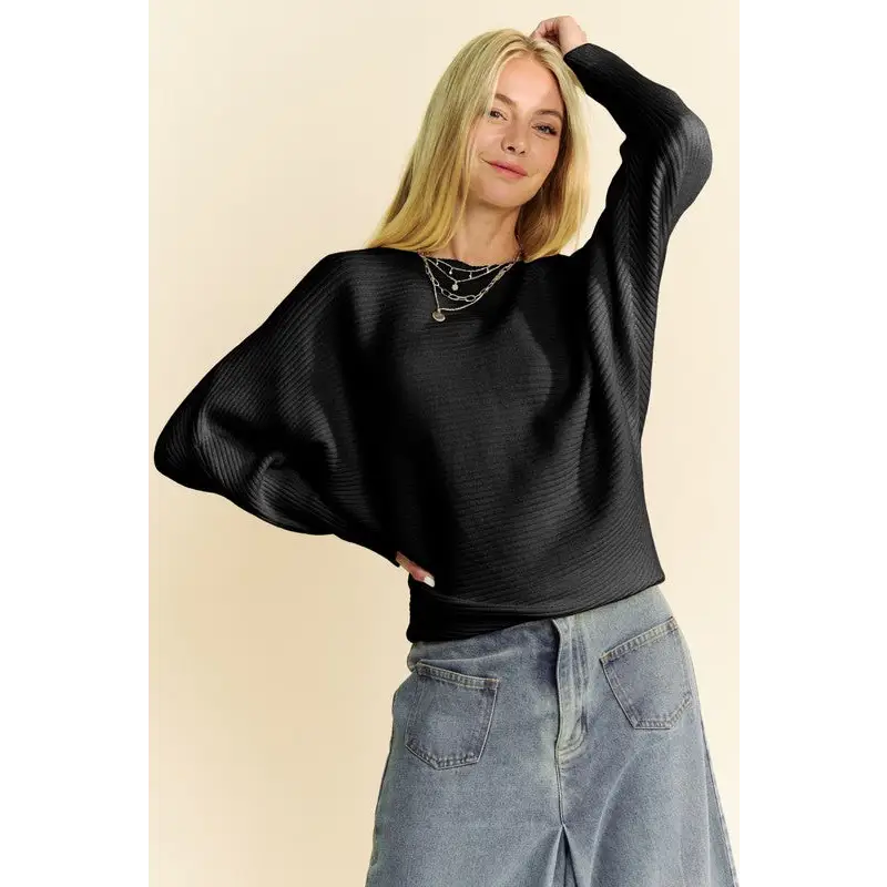 Round Neck Batwing Sleeve Sweater.