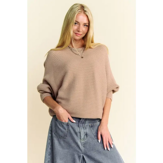 Round Neck Batwing Sleeve Sweater.