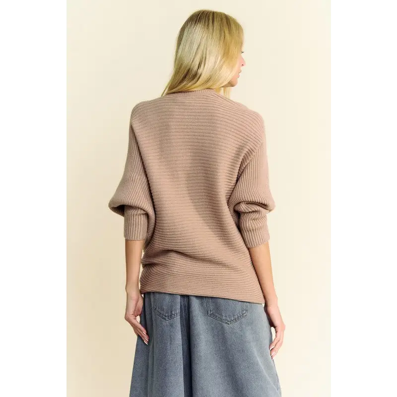 Round Neck Batwing Sleeve Sweater.