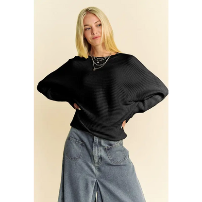 Round Neck Batwing Sleeve Sweater.