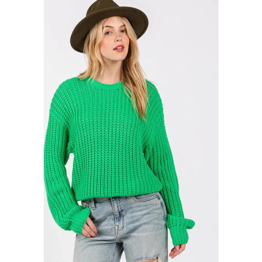 Round Neck Drop Shoulder Sweater.