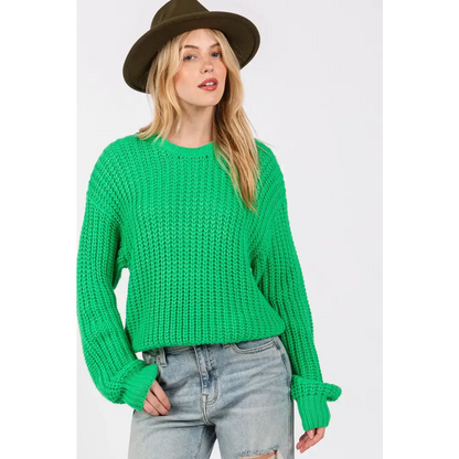 Round Neck Drop Shoulder Sweater.