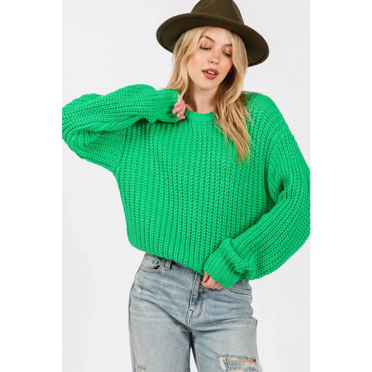 Round Neck Drop Shoulder Sweater.