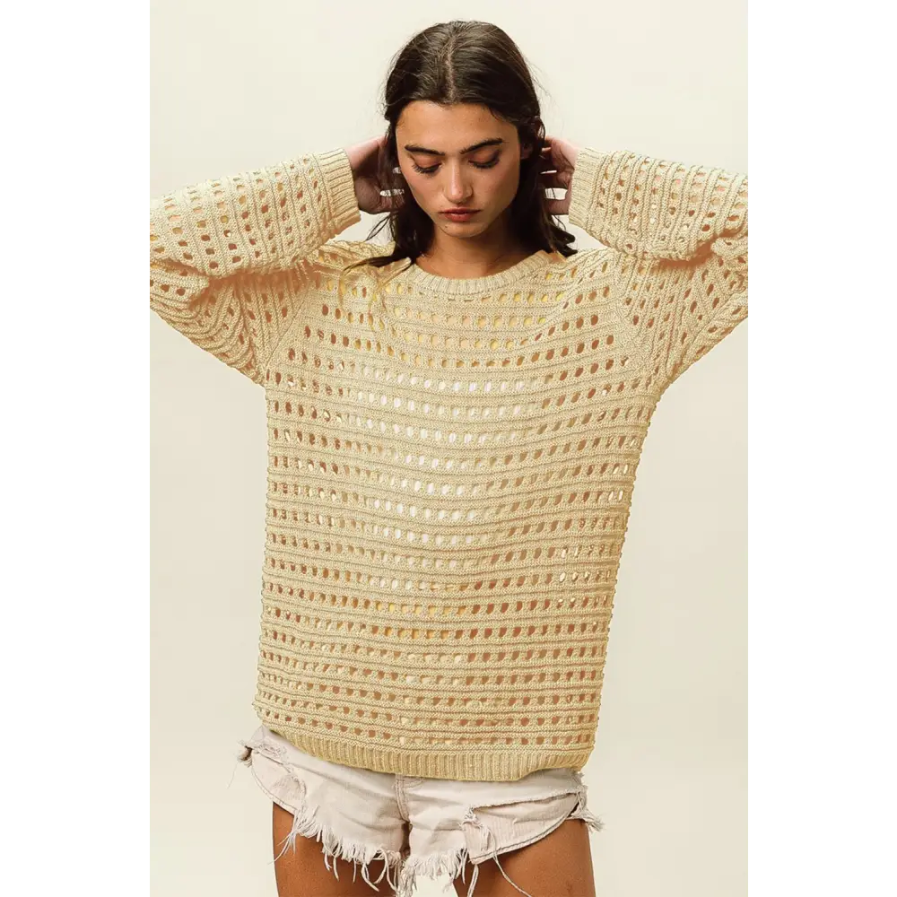 Round Neck Openwork Knit Cover Up.