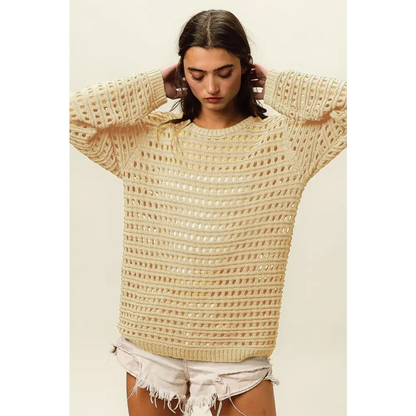 Round Neck Openwork Knit Cover Up.