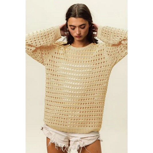 Round Neck Openwork Knit Cover Up.