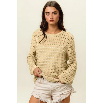Round Neck Openwork Knit Cover Up.