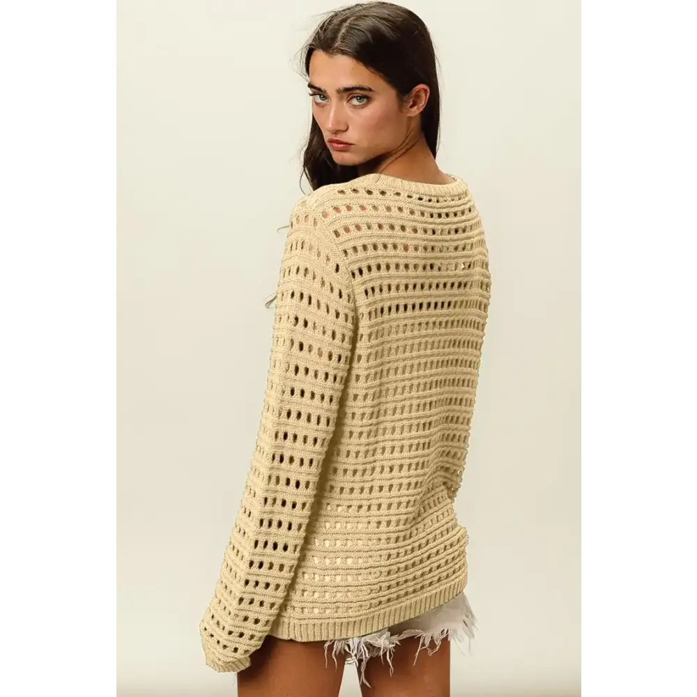 Round Neck Openwork Knit Cover Up.