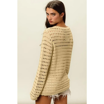 Round Neck Openwork Knit Cover Up.